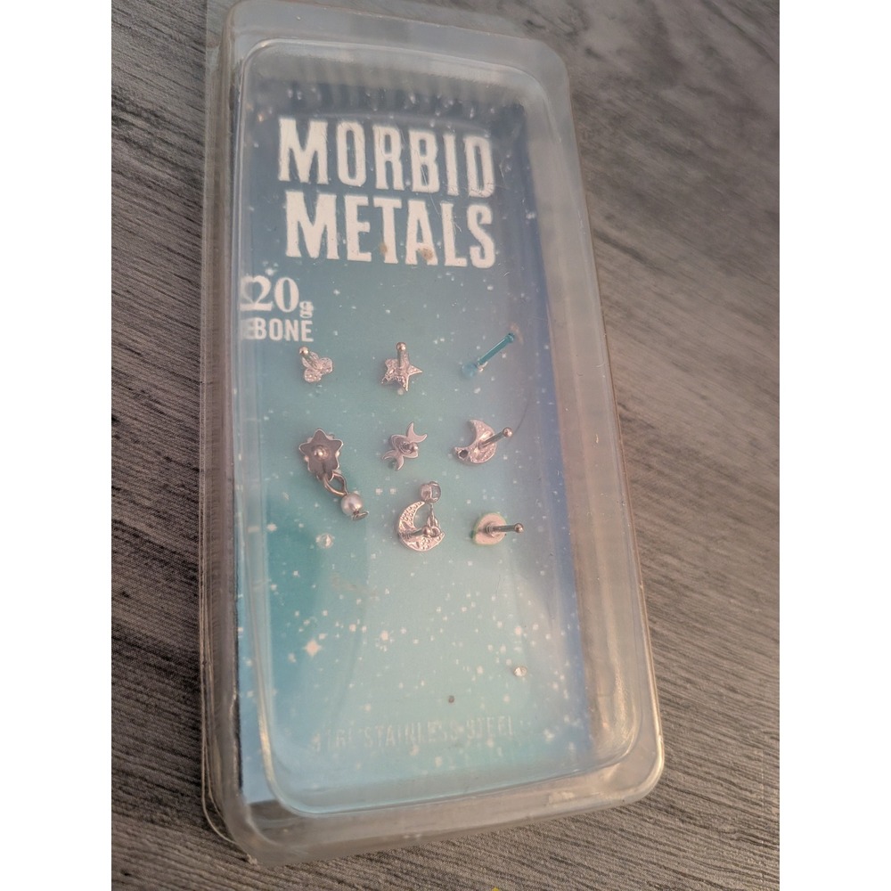 Morbid Metals 20g Stainless Steel Celestial Nose Bone Stud Set Moon Star 8pc
